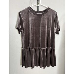 Wishlist Women's Velvet Peplum Top Gray Short Sleeve Size Small